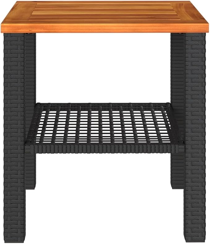 Picnic Table Black PE Rattan Patio Table Outdoor Table for Backyard Patio Garden 15.7 x 15.7 x 16.5 in