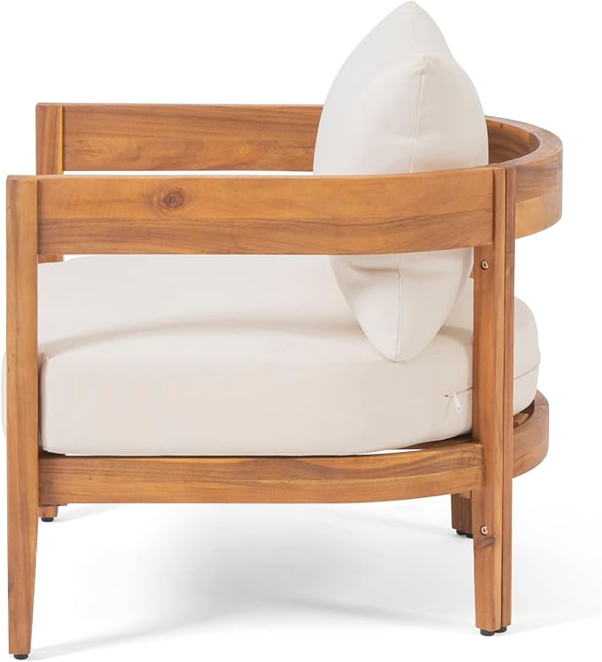 Christopher Knight Home Maze 3-Piece Acacia Wood Patio Furniture Set, Outdoor Conversation Club Chair Set with Coffee Table, Patio Chat Set for Backyard Balcony, Teak+Beige