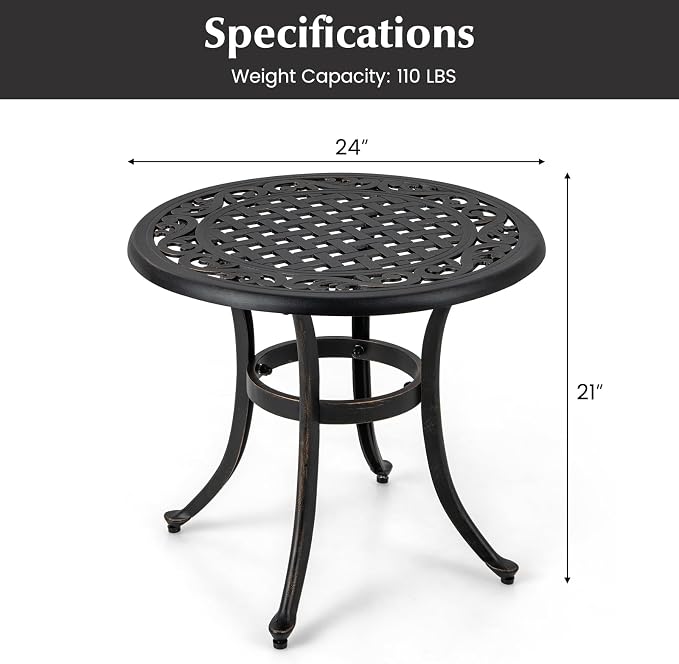 Giantex Patio Bistro Table Set of 2, 24" Cast Aluminum Round Side Table, Outdoor Coffee Table for Porch, Pool, Backyard, Garden, Balcony