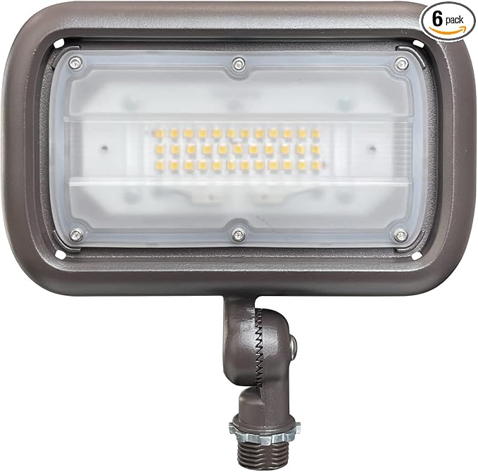 30W LED Floodlight, Outdoor Security Fixture, Waterproof, 100W PSMH Replace, 2700 Lumens, 3000K Warm White, 70CRI, 120-277V, 1/2" Adjustable Knuckle Mount, UL-Listed (Pack of 6)