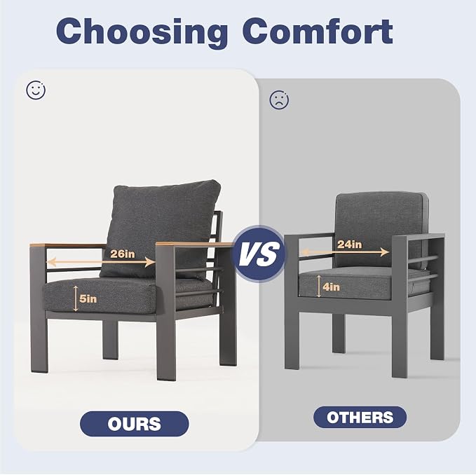 Aoxun Aluminum Patio Furniture Set 7 Seats, Oversized Outdoor Sectional with Washable Thick Cushions, Coffee Table, Patio Conversation Sets for Porch, Balcony, Deck, Dark Gray