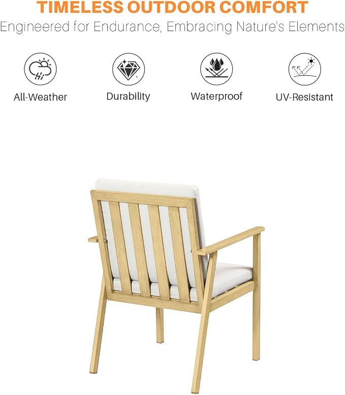 Never-Rust Outdoor Patio Dining Chairs, 4 Pieces Outdoor Aluminum Dining Chairs with Thickened Cushions, Patio Dining Furniture Chairs Set for Garden, Decks, Porch, Pool, Maple Wood