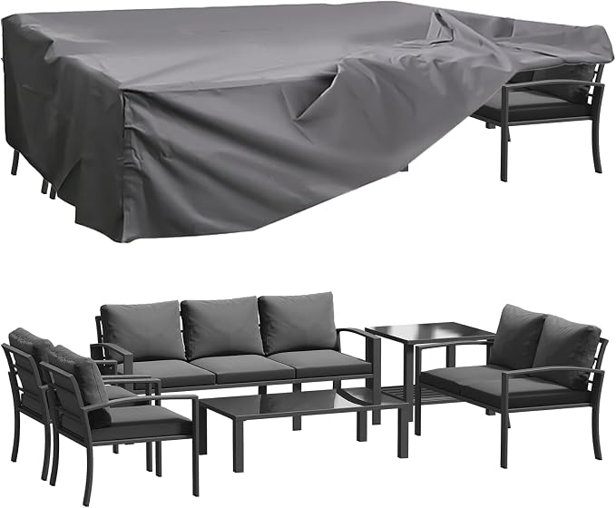 U-MAX Metal Outdoor Patio Furniture Set with Waterproof Cover, 6 Pieces Outdoor Conversation Set with Coffee Table&Side Table, Outdoor Couch Sofa Modern with Dark Grey Cushions for Lawn, Backyard