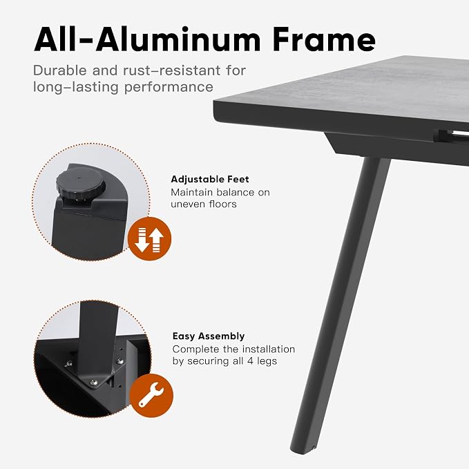 RoyalCraft Patio Expandable Table Dining Set for 4 to 8, Aluminum Outdoor Dining Table, Rectangular Patio Metal Table for Backyard Porch, Deck ＆ Garden, Easy Assembly, 59"- 75", Grey