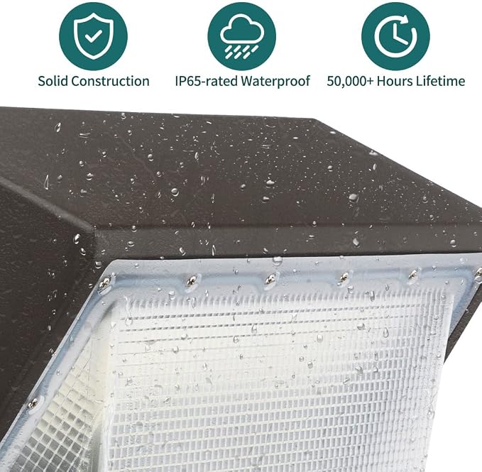 LED Wall Pack with Dusk-to-Dawn Photocell, 60W 7800lm 130lm/W | 5000K Daylight 100-277V IP65 Waterproof Outdoor Wall Light Fixture for House Exterior, Yard, Garage Entrance, ETL Listed
