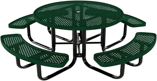 COATEDOUTDOORFURNITURE Heavy-Duty Portable Outdoor Kids Table with Umbrella Hole, Punched Steel Kids Picnic Table, Commercial-Grade, Made in America (46 in, Round, Childrens, Green)