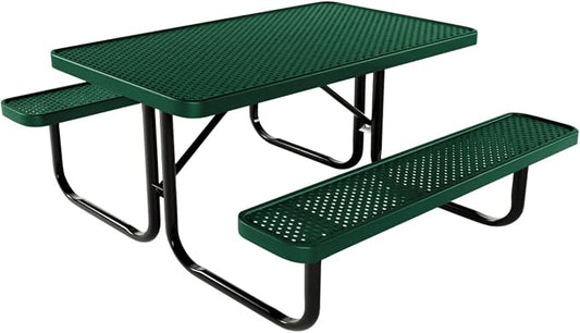 COATEDOUTDOORFURNITURE Heavy-Duty Portable Outdoor Kids Table, Punched Steel Kids Picnic Table, Commercial-Grade Picnic Table, Made in America (4ft Rectangular, Childrens, Textured Green)