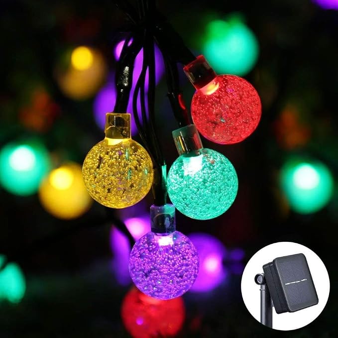 Toodour Solar String Lights Outdoor, 36ft 60 LED Globe String Light with 8 Mode, Waterproof Crystall Ball Lights Solar Patio Lights for Garden, Lawn, Patio, Gazebo, Yard, Outdoor Decor - Multicolor
