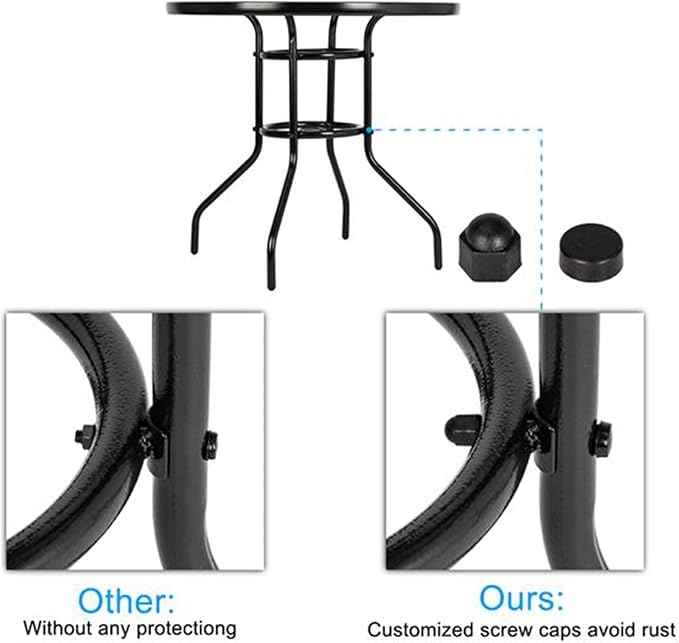 31.5" Round Outdoor Dining Table, Toughened Glass Patio Table with Umbrella Hole for Yard and Garden
