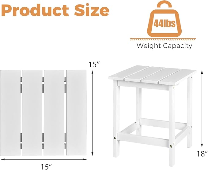 Tangkula Square Outdoor Side Table, Adirondack Table, Outdoor Indoor Chairside End Tables, Weather Resistant, Patio Side Table for Lawn Garden Balcony Backyard Living Room (1, White-Square)