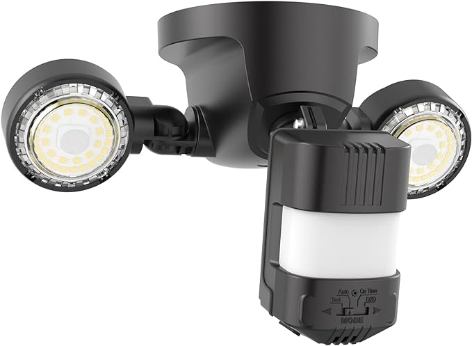 SANSI 25W 3000LM Motion Sensor Outdoor Security Lights | 5000K Daylight, Dusk to Dawn, 320° Angle Eave Mount Super Bright for Yard, IP65 Waterproof, 4 Modes, ETL Listed, Black