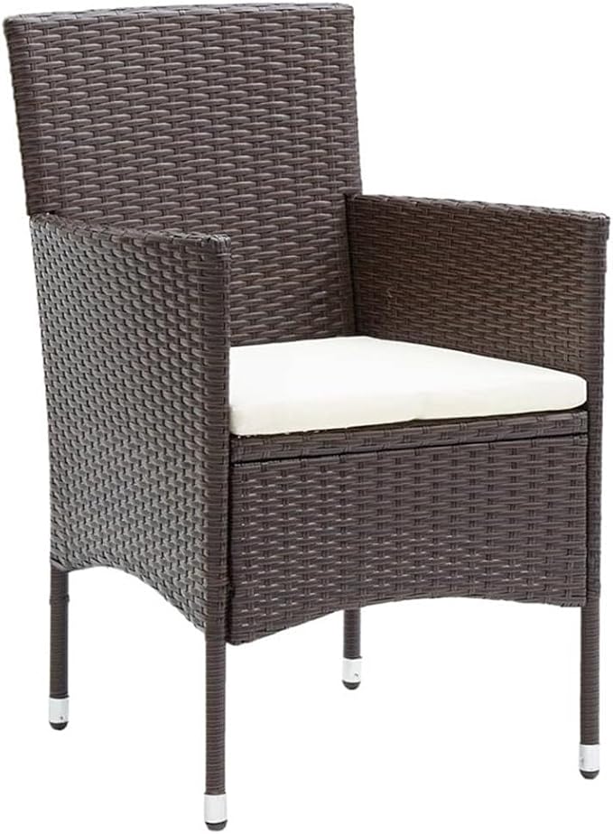 Afuera Living 3-Piece Poly Rattan Patio Dining Set, Brown/Cream White, Powder-Coated Metal, Weather-Resistant Design, Includes Table, 2 Chairs, Cushions, Contemporary Outdoor Furniture for Balcony or