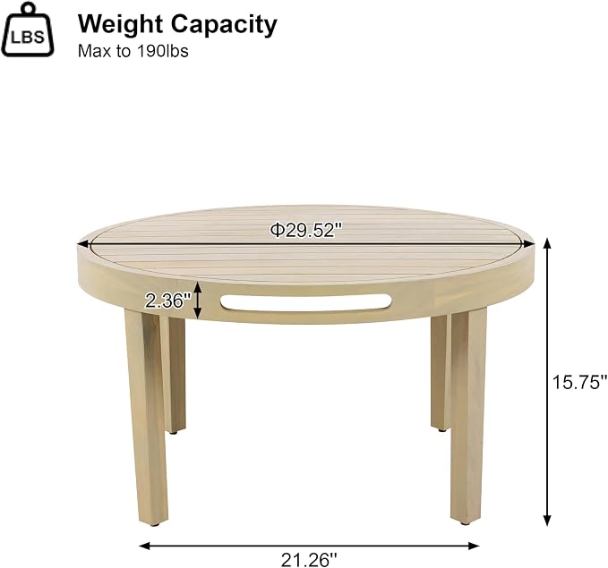 4-Piece Patio Conversation Set, All Weather Sectional Sofa Set w/ 2 Chairs, Loveseat & Round Coffee Table, Acacia Wood Outdoor Furniture Set with Rope Woven Armrests and Cushions (Light teak-6.9)