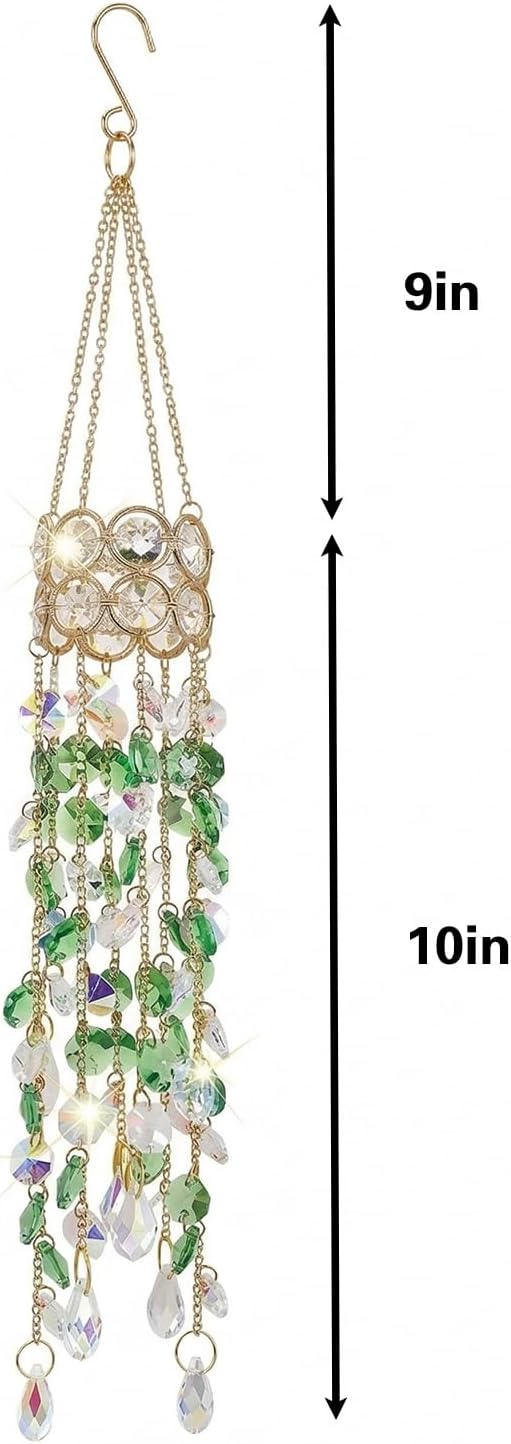 Crystal Suncatchers for Window Hanging Decor, Prism Rainbow Maker with Chain & Hook, Ornament for Ceiling, Garden, Home, Indoor & Outdoor Decoration, Green