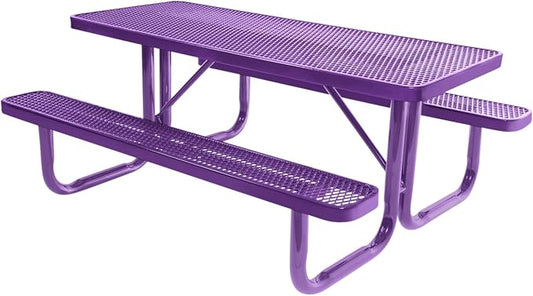 COATEDOUTDOORFURNITURE Heavy-Duty Portable Outdoor Picnic Table, Thermoplastic Coated Expanded Metal Commercial-Grade Patio Furniture Made in America (6ft Rectangular, Purple with Purple Frames)