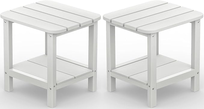 SERWALL Double Adirondack Side Table Set of 2, End Table- White