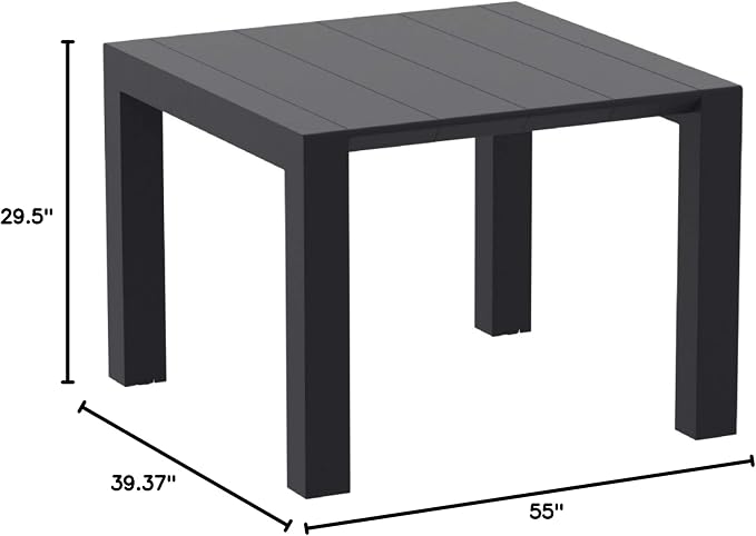 Compamia Vegas 55" Extendable Patio Dining Table in Black, Commercial Grade