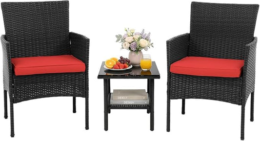 NChanmar 3 Pieces Patio Furniture Outdoor Bistro Set Outdoor&Indoor Conversation Set Coffee Table Chairs Set for 2 with Water-Resistant Cushions for Lawn Yard Garden Porch Balcony and Pool,Red