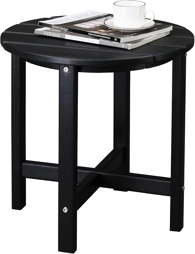 Patio Side Table, Pool Composite Patio Table,HDPE End Tables for Backyard,Pool, Indoor Companion, Easy Maintenance & Weather Resistant (Style 2-Black)