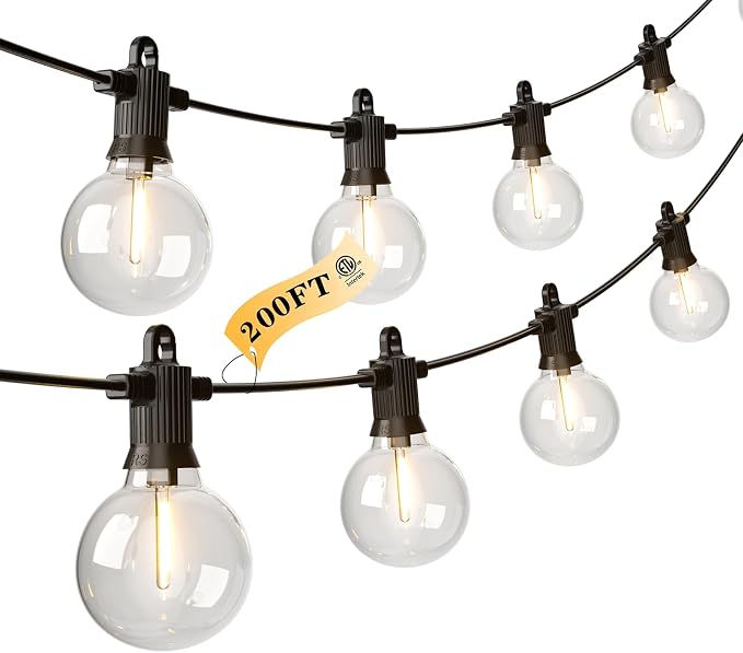 Kawaya G40 Outdoor String Lights 200FT IP65 Waterproof 2700K Patio Light | IP65 100+4 Shatterproof Edison Globe Blubs,2700K Warm White for Garden Porch Fence Camping Party Backyard Deck Bistro Balcony