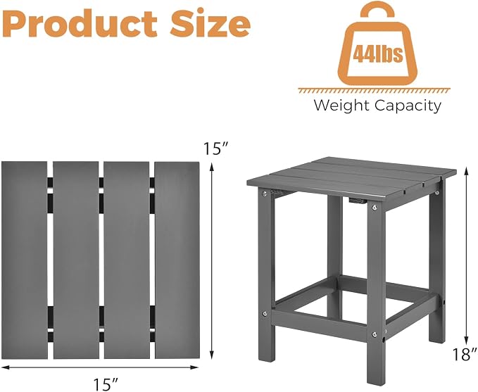Tangkula Square Outdoor Side Table, Adirondack Table, Outdoor Indoor Chairside End Tables, Weather Resistant, Patio Side Table for Lawn Garden Balcony Backyard Living Room (2, Grey-Square)