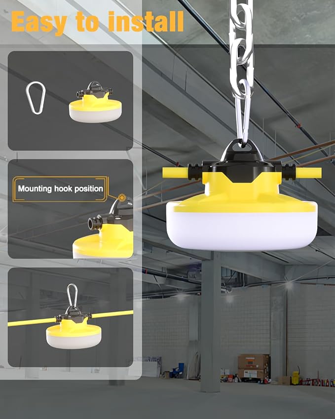 LED Construction String Light 100FT, 130W 16000Lm Industrial LED String Work Lights with 10 Bulbs, Linkable 5000K Super Bright Temporary Lighting for Construction Site, Job Site, Work Site