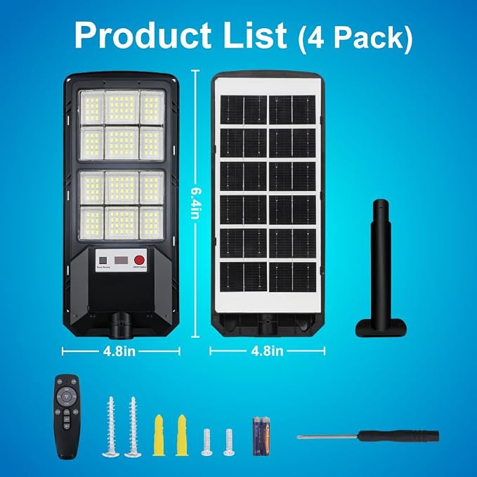 Cenfmlt Solar Street Lights Outdoor 4 Pack, Dusk to Dawn LED Flood Light with Motion Sensor, IP67 Waterproof 6500K Security Lamps & Remote Control for Driveway, Garage, Barn