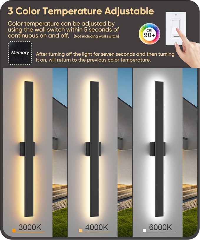 Aipsun Black Outdoor Wall Sconce 3000K 4000K 6000K, 39.4in Modern Exterior Light 1 Pack, Long LED Linear Wall Light Outside Lighting for Entrance, Hallway, Garage, Porch(3CCT)