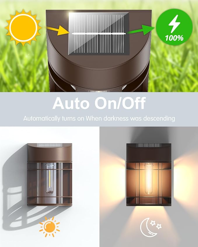 Solar Lights Outdoor, 12 Pack Solar Fence Lights, Waterproof Led Outdoor Solar Lights for Yard Patio Step Deck Stairs Garden Decor, Brown
