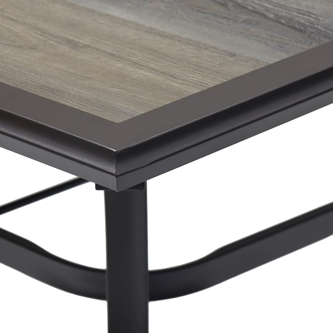 37" Square PVC Patio Dining Table with Brown Metal Steel Frame,Woodlike Top | Brown Metal Steel Frame, Woodlike PVC Top, 37" Square Table, 4 Person Use, 1.9" Umbrella Hole