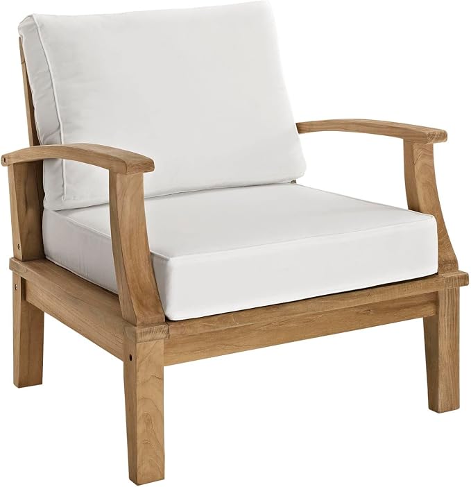 Modway Marina Premium Grade A Teak Wood 4-Piece Outdoor Patio Furniture Set in Natural White