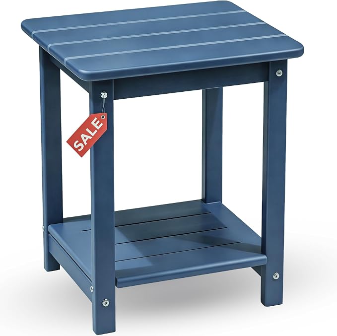 Adirondack Square Outdoor Side Table,2-Tier Storage Patio Side Table with Weatherproof HDPE Material Low