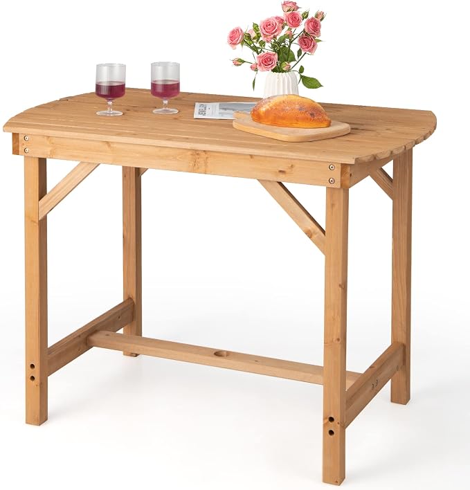 Giantex Patio Dining Table, Outdoor Solid Wood Table for 4 or 6 Persons, with 1.5” Umbrella Hole, Indoor Outside Table for Lawn, Backyard, Garden