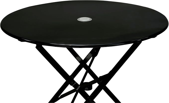 Carolina Chair & Table Round Folding Outdoor Bistro Table with 2" Umbrella Hole - Space Saving Fold Flat Design, Powder Coated Steel Patio Dining Table - Weather Resistant Garden Furniture(Black,36")