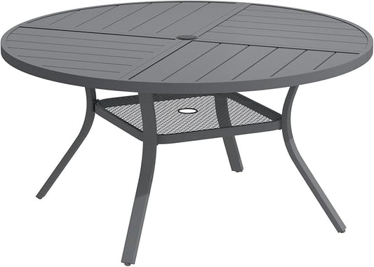 DIFY 47.2" Round Outdoor Patio Dining Table for 6, Metal Patio Table with 1.57" Adjustable Umbrella Hole, All-Weather Outdoor Furniture Table for Garden Backyard Deck, Grey