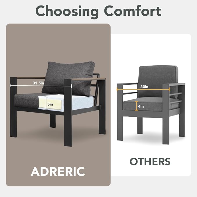 Patio Furniture Set 8 Seats and Coffee Table, Patio Conversation Set with Washable Thick Cushions, Deluxe Aluminum Modern Outside Sectional for Porch, Balcony, Deck, Yard, Dark Gray