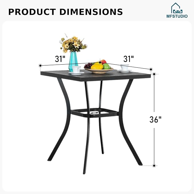 MFSTUDIO 36” Patio Counter Height Bar Table, Square Metal Outdoor Patio Table Heavy Duty, Black