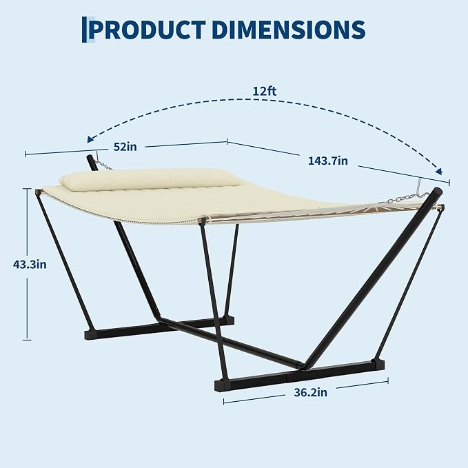 Double Hammocks with Stand for Outside, Heavy Duty Portable Outdoor Hammock with Soft Pillow & Paded, 450 LBS Weight Capacity, Perfect for Outdoor Indoor Patio Backyard Garden