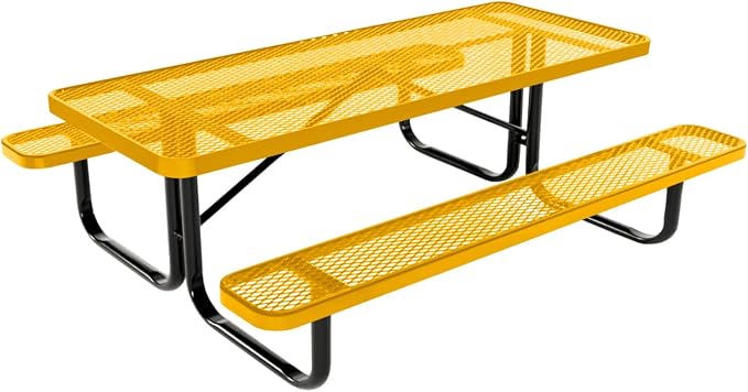 COATEDOUTDOORFURNITURE Heavy-Duty Portable Outdoor Kids Table, Expanded Metal Kids Picnic Table, Commercial-Grade Picnic Table, Made in America (6ft Rectangular, Childrens, Yellow)