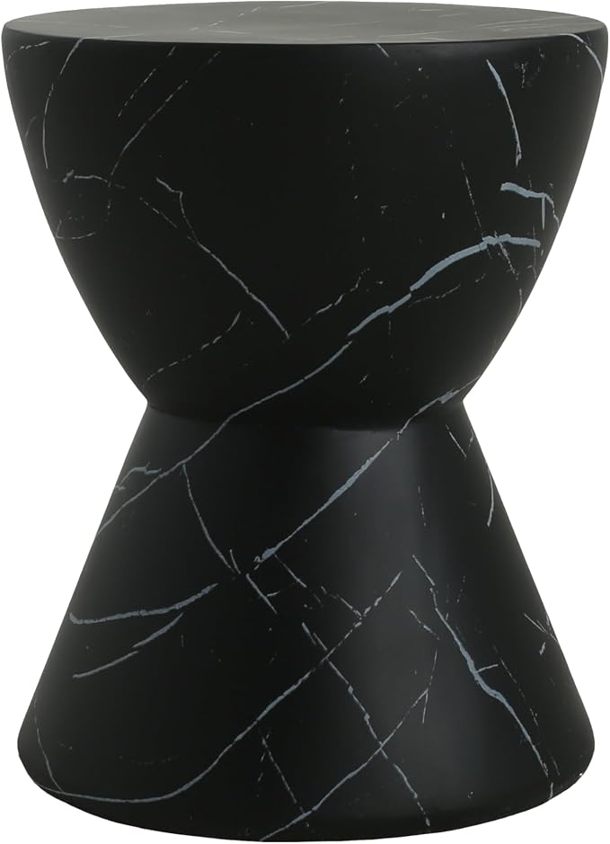 Outdoor Side Table, Black Marble Finish, Hourglass Shape