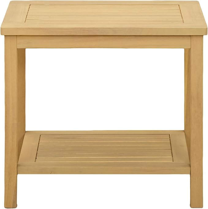 Solid Acacia Wood Side Table with Storage Shelf, Rustic End Table for Living Room, Patio, Garden, or Backyard, Weather Resistant Wood Accent Table, 19.69 x 13.78 x 17.72 in