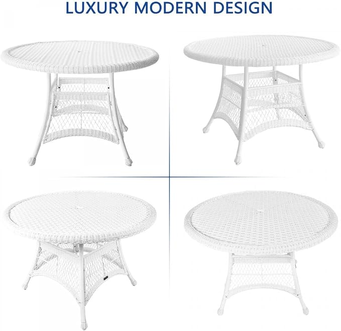 Jeco Outdoor Dining Set - Wicker Patio Furniture with Cushions White
