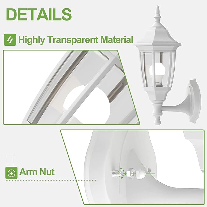 EMART Plastic Outdoor Wall Light Fixtures, Porch Sconces(2 Pack, White) | Include Bulbs, Waterproof and Anti-Corrosion, Wall Mount for Outside, Garage, Front Door, House, Patio