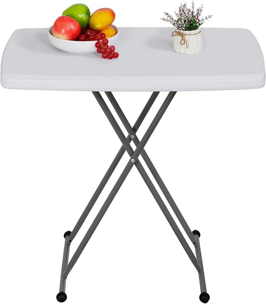 2.5 FT Folding Table, Heavy Duty Portable Height Adjustable Plastic Card Table for Picnic Party Camping Dining Indoor Outdoor, Lightweight, White
