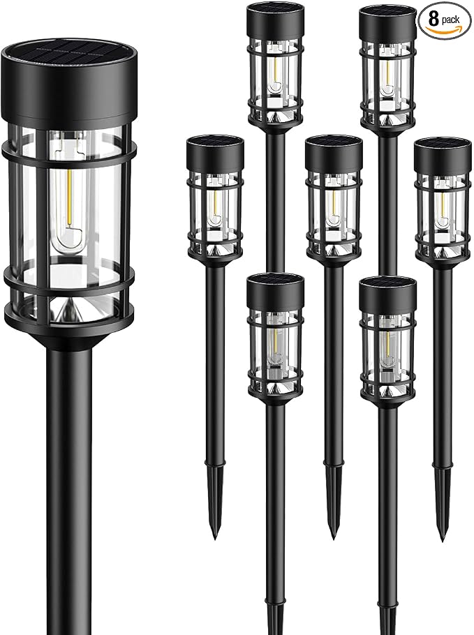Solar Pathway Lights Outdoor 8 Pack Waterproof Solar Lights for Garden | 21" Metal Glass LED Bright 8-12Hours Long-Lasting Outdoor Solar Lights for Yard, Garden Path Landscape Driveway Walkway