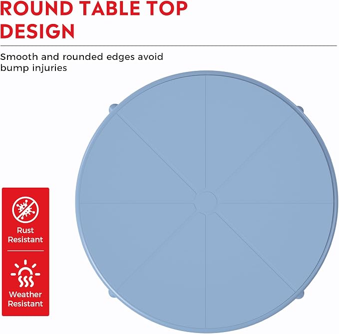 Costaelm Patio Table for 4-Person, Outdoor Patio PP Round Dining Table, All-Weather Bistro Dining Table for Backyard Deck Porch Poolside, French Blue