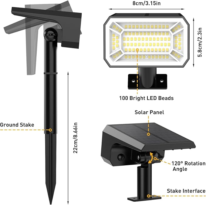 Solar Spot Lights Outdoor, 4 Pack Solar Landscape Lights with 100 LEDs Each, 4 Lighting Modes, IP65 Waterproof, 2-in-1 Adjustable Solar Spotlights for Yard Garden Pathway Driveway(Cool White)