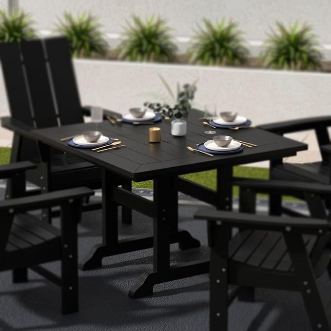 WestinTrends Malibu Outdoor Dining Table, All Weather Poly Lumber Adirondack 43" Trestle Square Patio Table with Umbrella Hole, Black