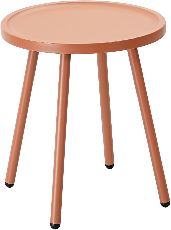 Werph Side Tables Living Room, Orange Small Round End Table with 4 Legs, End Table for Small Space, Bedroom, Office, Outdoor Side Table for Porch, Balcony, Indoor & Outdoor