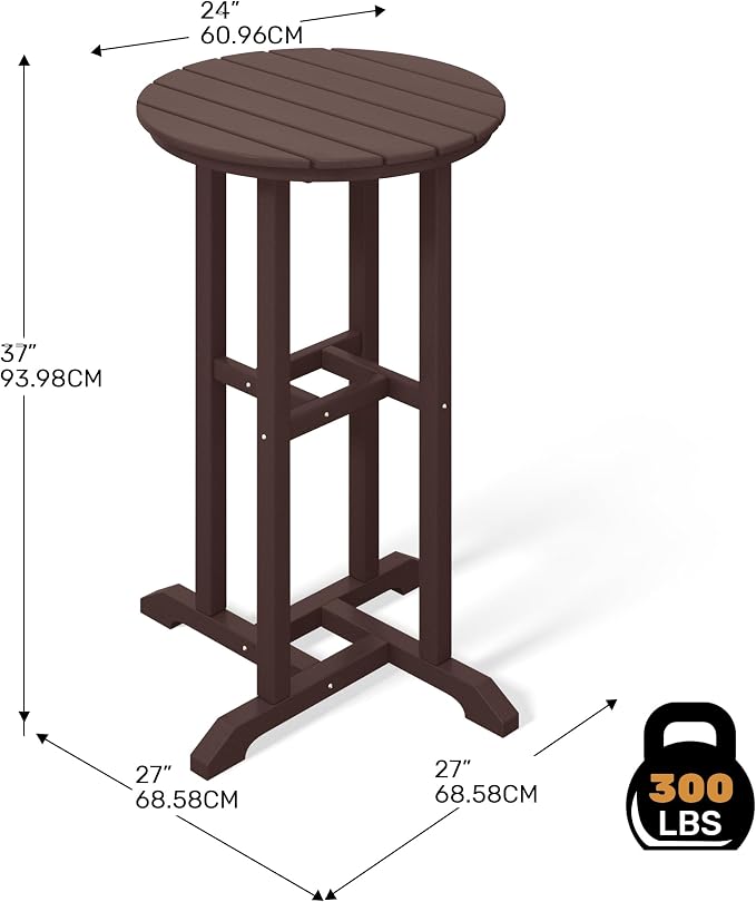Costaelm Outdoor Bar Table, 37" Counter Height Round Patio Cocktail Bar Table, Patio Bar Table Bistro Dining Table Pub Table for Front Porch Deck, Backyard, Garden, Dark Brown
